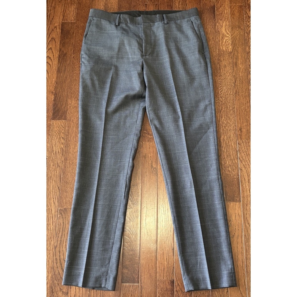 J.CREW Bowery 34X32 Pants Blue Plaid Slim Fit Four Season Wool